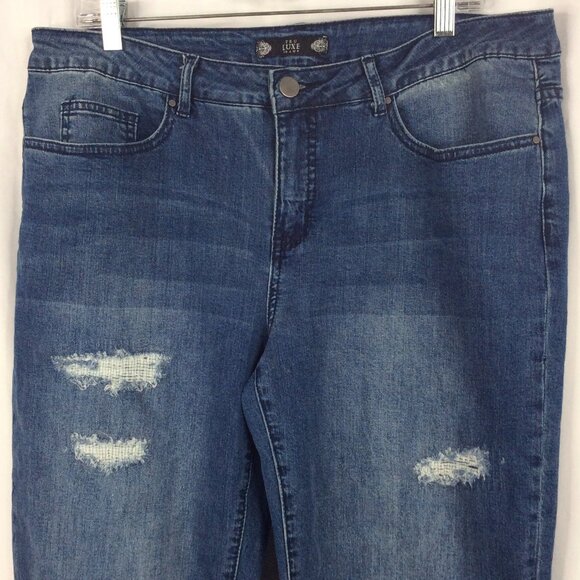 Tru Luxe Jeans Womens Size 14 Distressed Plaid Patch Patchwork Straight Leg - Picture 3 of 7